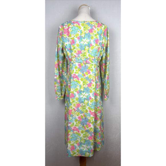 Posh Jay Anderson Vintage Dress Women's 16 Midi Retro Colorful Floral Belt Tie - Picture 7 of 12